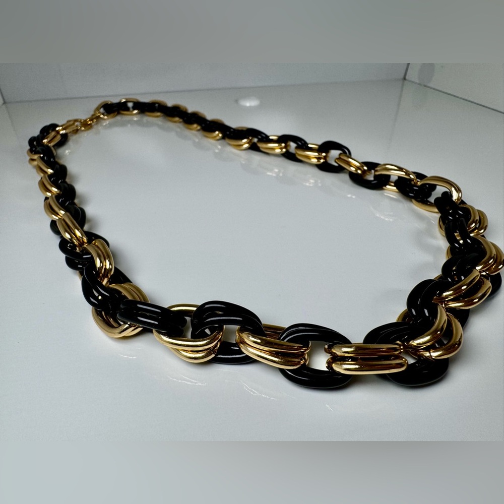 Vintage Chunky Double Gold-tone & Black Chain Link Necklace 22” #1500 - Picture 6 of 10